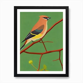 Cedar Waxwing Midcentury Illustration Bird Art Print