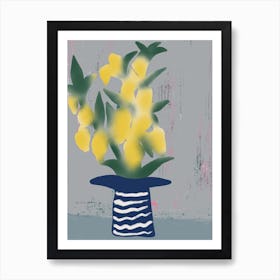 Yellow Flowers In A Blue Vase Art Print