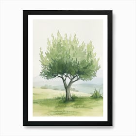 Olive Tree Atmospheric Watercolour Painting 3 Art Print