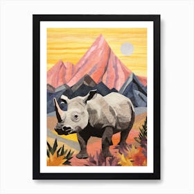 Rhino With Plants & The Sunrise 2 Art Print