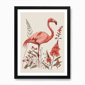 American Flamingo And Heliconia Minimalist Illustration 1 Art Print