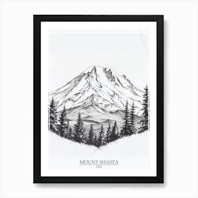 Mount Shasta Usa Color Line Drawing 8 Poster Art Print
