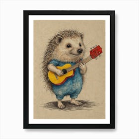 Hedgehog Playing Guitar 16 Art Print