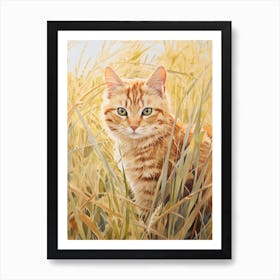 A Cat Roaming Through The Long Grass In A Romantesque Style 1 Art Print
