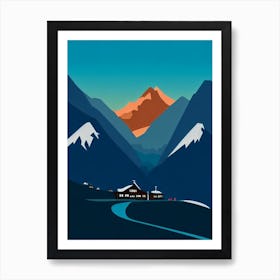 Andermatt, Switzerland Modern Illustration Skiing Poster Art Print