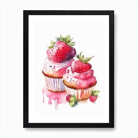Strawberry Cupcakes, Dessert, Food Watercolour 2 Art Print