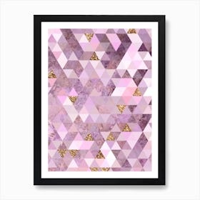 Abstract Triangle Geometric Pattern in Pink and Glitter Gold n.0006 Art Print