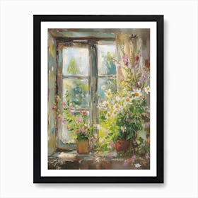 Seat Pea Flowers On A Cottage Window 4 Art Print