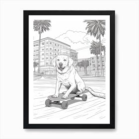 Labrador Retriever Dog Skateboarding Line Art 1 Art Print