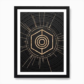 Geometric Glyph Symbol in Gold with Radial Array Lines on Dark Gray n.0196 Art Print