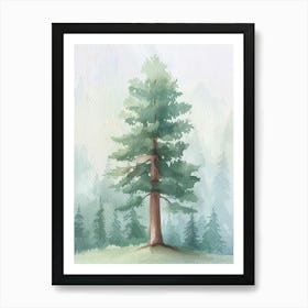 Redwood Tree Atmospheric Watercolour Painting 4 Art Print