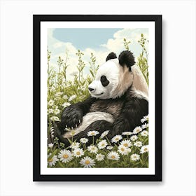 Giant Panda Resting In A Field Of Daisies Storybook Illustration 2 Art Print