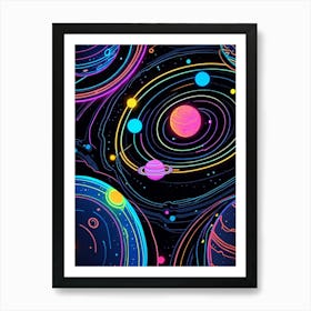 Default Neon Black Light Sgraffito Solar System 3d Illustratio 0 (9) Art Print