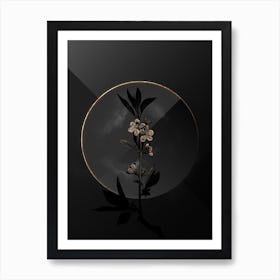 Shadowy Vintage Pink Flower Branch Botanical on Black with Gold Art Print
