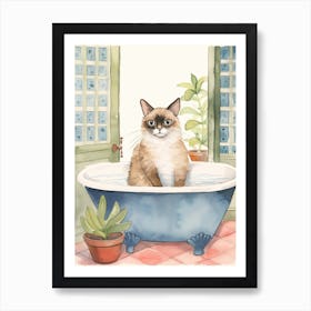 Siamese Cat In Bathtub Botanical Bathroom 4 Art Print