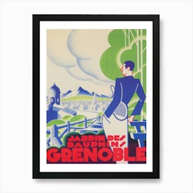 Grenoble France, Tennis Player, Vintage Travel Poster Art Print