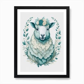 Cute Floral Baby Sheep Painting (4) Art Print