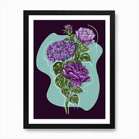 Violet Purple Vintage Aesthetic Botanical Floral Bouquet Digital Painting Art Print