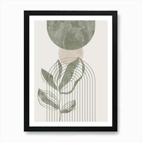 Boho Botanical Art, Sage Green and Beige Mid-Century Modern, Abstract Line Art Print