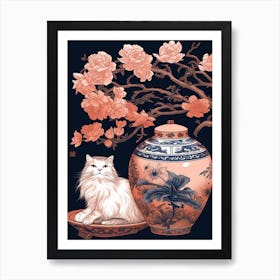 Drawing Of A Still Life Of Peony With A Cat 4 Art Print