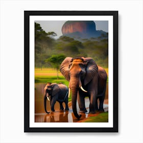 Elephants In The Savannah Art Print