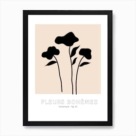 Fleur Bohemes Boho Flowers Botanique Black Art Print