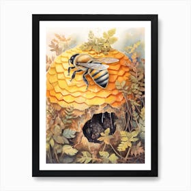Bumble Bee Beehive Watercolour Illustration 2 Art Print