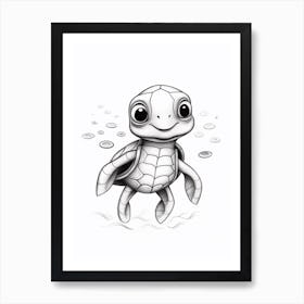 Cute Grey Pencil Sea Turtle Illustration Art Print
