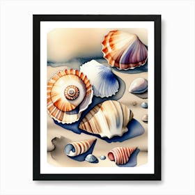Seashells on the beach, watercolor painting 16 Art Print