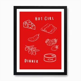 Hot Girl Dinner Red Art Print