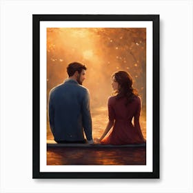 Couple Sitting On A Bench Art Print