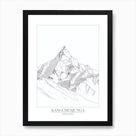 Kangchenjunga Nepal India Line Drawing 2 Poster Art Print