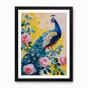 Peacock With The Roses Painting 1 Art Print