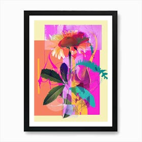 Daisy 4 Neon Flower Collage Art Print