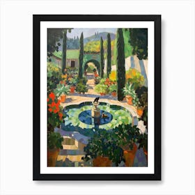 Painting Of A Cat In Gardens Of Alhambra, Spain In The Style Of Matisse 03 Art Print