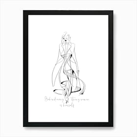 Behind every strong woman is herself II in black&white| Empowerment, Strength, Woman, Art, Inspiration, Fashion, Confidence, Minimalism, Design, Abstract, Modern, Illustration Art Print