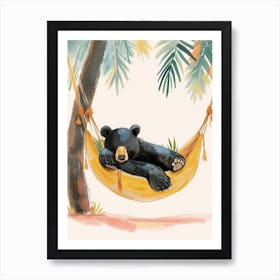 American Black Bear Napping In A Hammock Storybook Illustration 1 Art Print