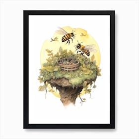 Vernal Bee Beehive Watercolour Illustration 2 Art Print