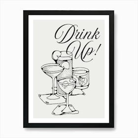 Drink Up Beige & Black  Wall Art Art Print