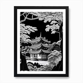 Tofuku Ji, 1, Japan Linocut Black And White Vintage Art Print