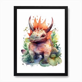 Styracosaurus Cute Dinosaur Watercolour 3 Art Print