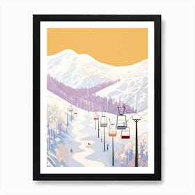 Hakuba Valley   Nagano, Japan, Ski Resort Pastel Colours Illustration 1 Art Print