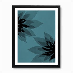 Teal black leaf Art Print