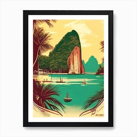 Phi Phi Islands Thailand Vintage Sketch Tropical Destination Art Print