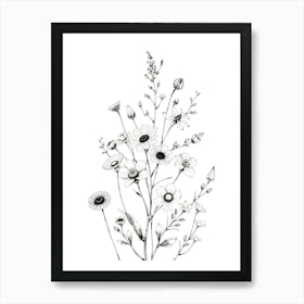 Black And White Drawing Of Flowers 2 Art Print