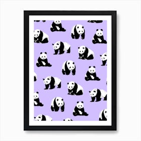 Panda Bears Pattern Purple Art Print