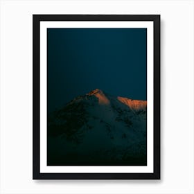 Alpenglow In The Alps of Europe Moody Minimalist Dark Blue And Orange Sunset Art Print