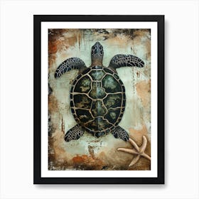 Vintage Sea Turtle & Starfish  2 Art Print