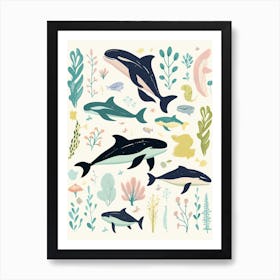Group Of Whales Cute Pastel 2 Art Print