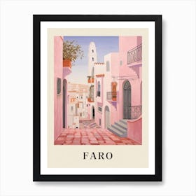 Faro Portugal 6 Vintage Pink Travel Illustration Poster Art Print